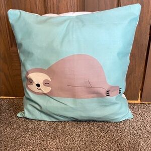 Cute Sloth Pillow with Blue and Tan Design